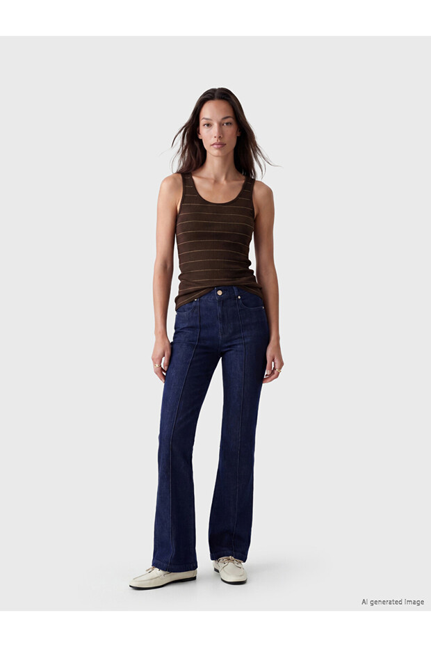 Lcw Everyday Brown U-Neck Striped Women's Undershirt