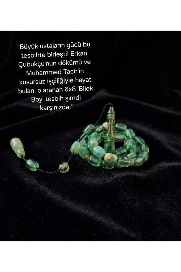 Güleç Natural Stone Muhammed Tacir Crafted Erkan Çubukçu Cast Block Material Capsule Cut Wrist Length Prayer Beads 6X8 mm