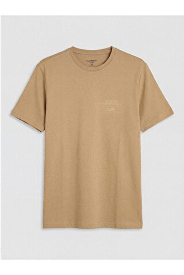 New Season Brown Crew Neck Printed Men's T-Shirt