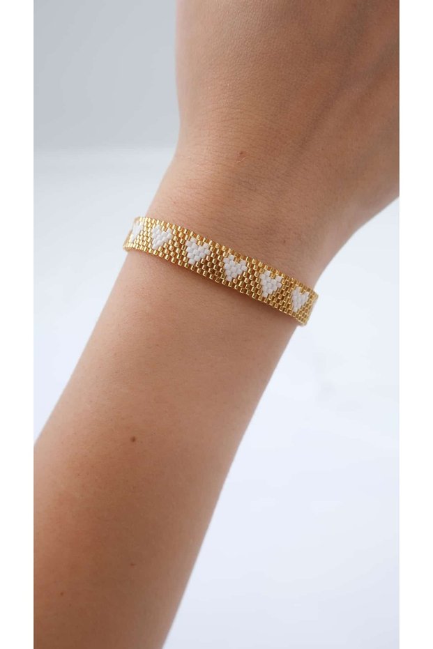 Gold White Heart Detail Miyuki Bracelet