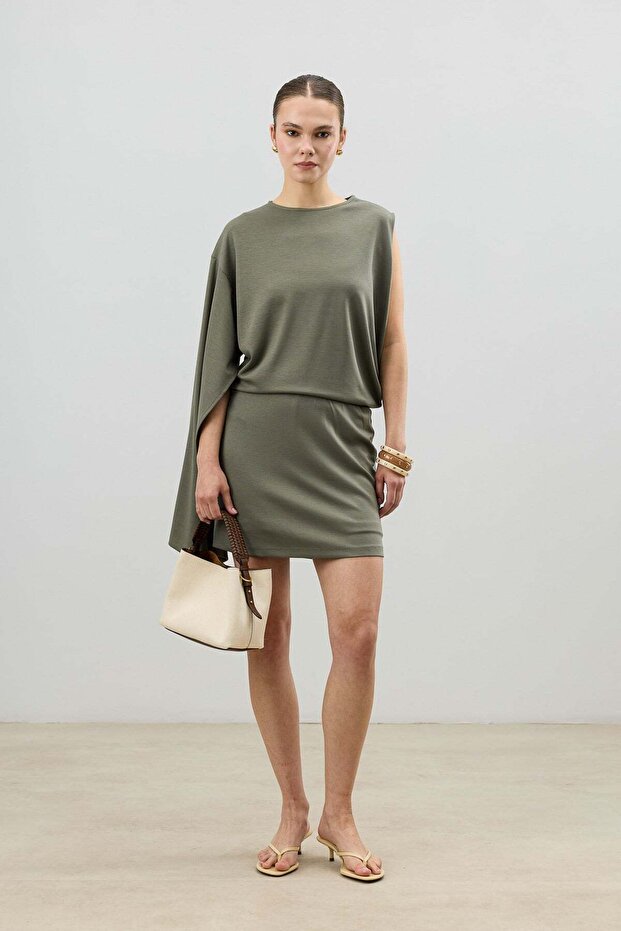 Khaki Asymmetrical Single Sleeve Women's Suit