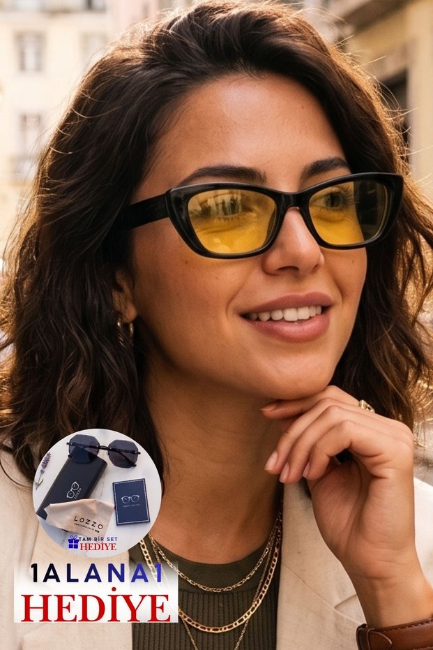 Women's Uv400 Black Cat Eyes Sunglasses 23009 C2 Yellow Glass