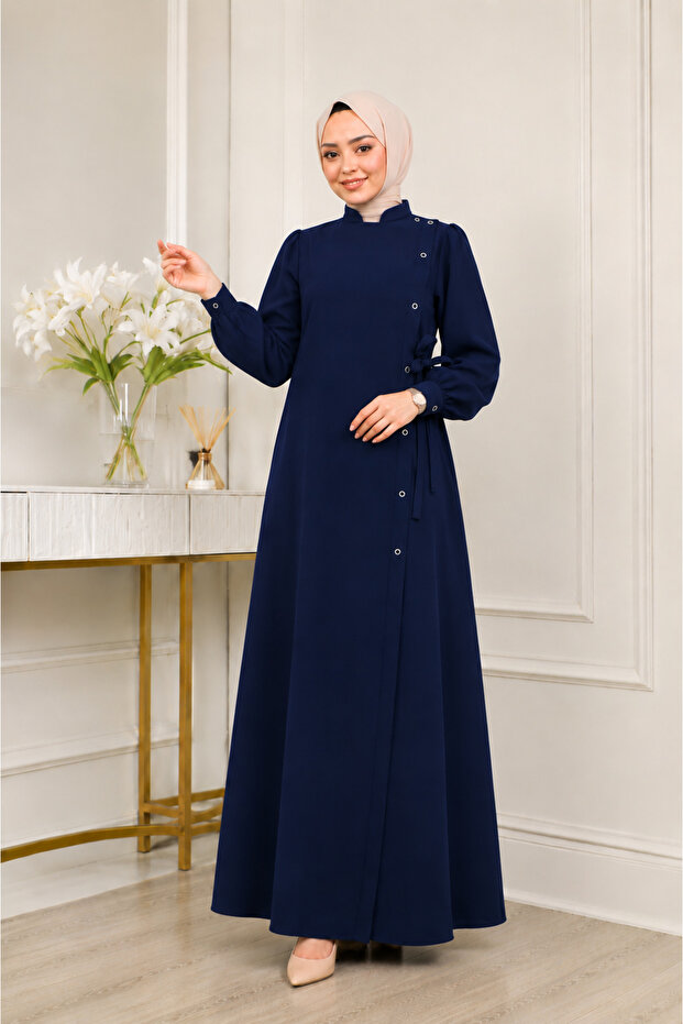 Side Tie Fastening Detailed Honeycomb Fabric Premium Hijab Ferace