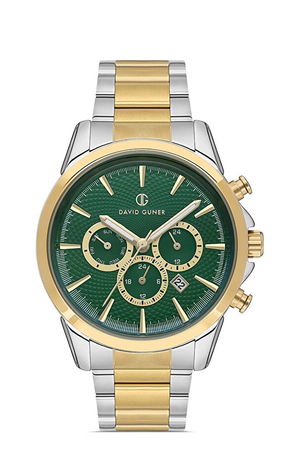 Green Dial Yellow Silver Plated Men's Wristwatch with Calendar - Dg-8649Ga-D10