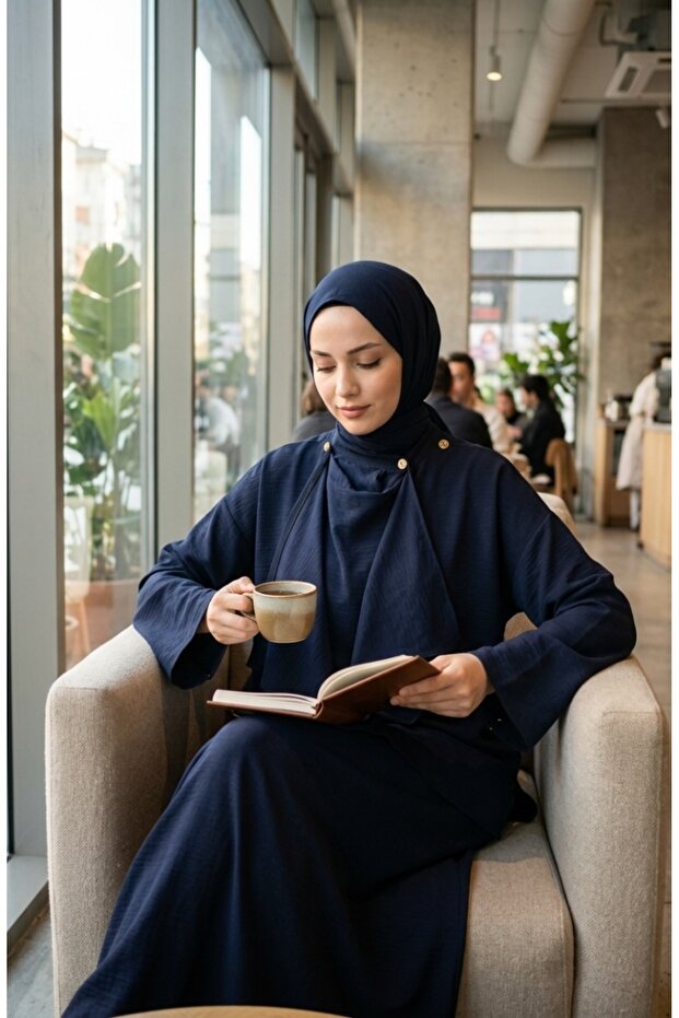 طقم سترة كاجوال مكون من قطعتين 2274-04 أزرق داكن