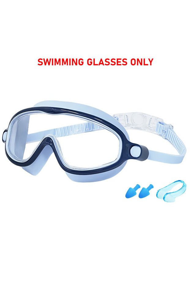 Blue-without case Large Frame Swimming Goggles Wide View No Leaking Anti Fog UV Protection Pool Glas