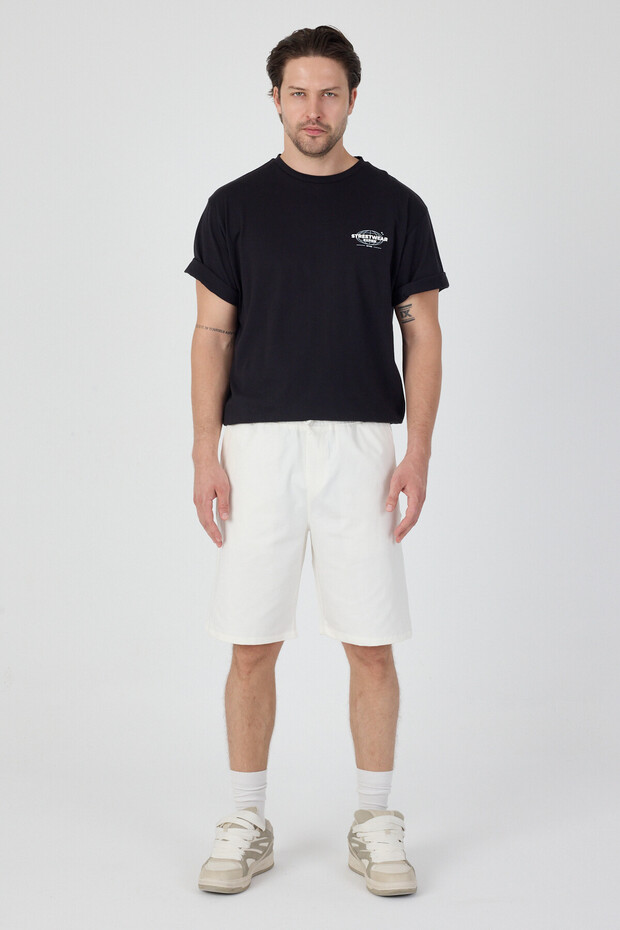 Regular Fit Beli Lastikli Rahat Kalıp Basic Beyaz Erkek Şort - 1