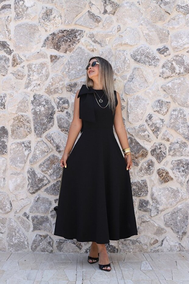 Black Shoulder Bow Dress