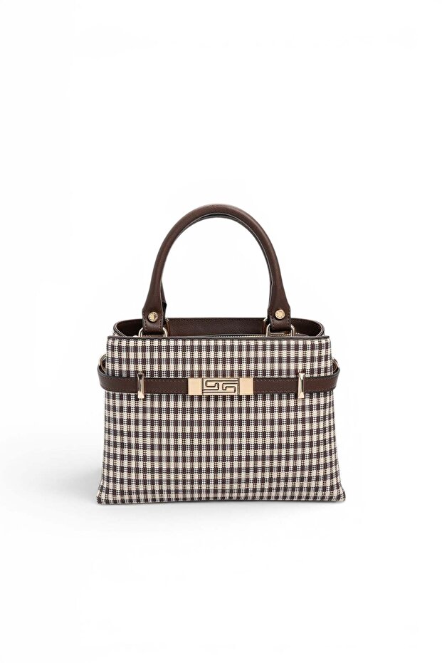 Coffee Yellow - Brown Plaid Line Square Women's Handbag Sp1149