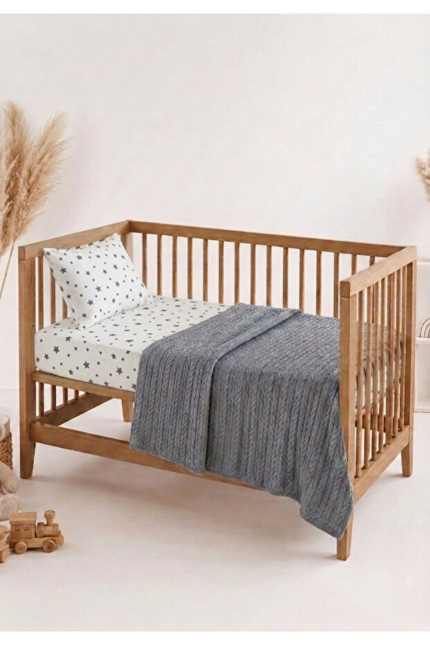 Baby 3-Piece Pique Set 110X140 cm 100% Cotton Knitted Patterned Pique + 60X120 cm Elastic Sheet + Pillowcase Set