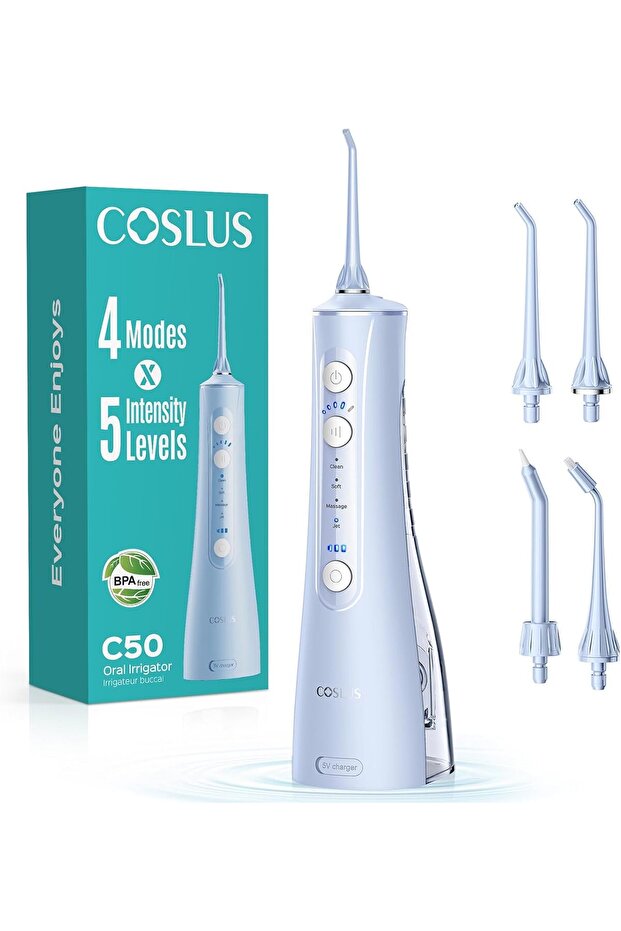 C50 Portable Water Flosser for Teeth: 4 Modes & 5 Intensities for Braces & Gums Care