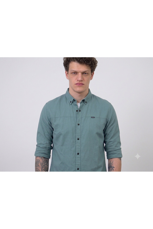 Red Class Men's Slim Fit Gabardine Long Sleeve Snap Button Shirt - Indigo & Black & Petrol Options 5 Colors