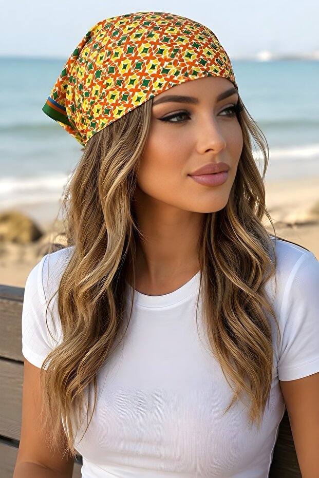 Orange / Green Digital Patterned Bandana