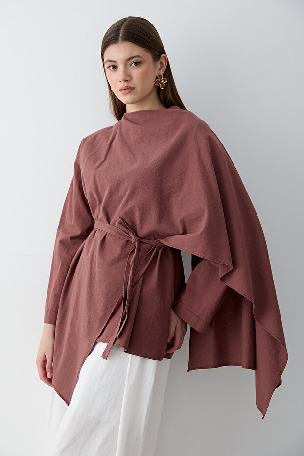 Women's Tile Linen Belted Tunic with Scarf Detail