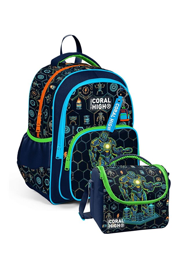 Boy's Primary School Bag and Lunch Set - Navy Blue Robot Printed Setygn33246B