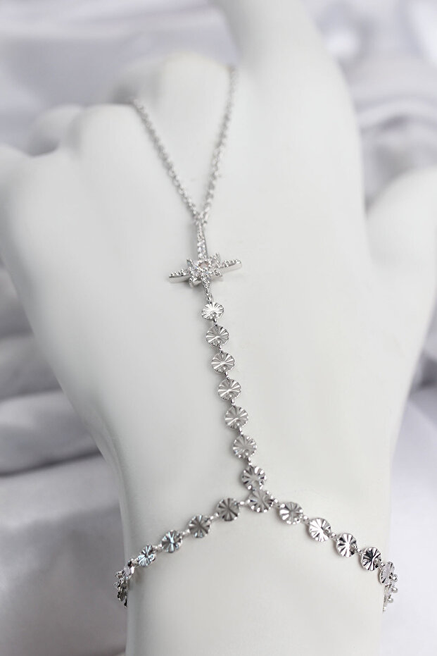 Silver Color Brass Pole Star Zircon Stone Shahmeran - Ebj260612W44031
