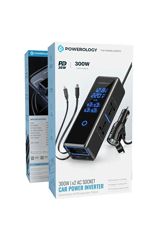 300W | x2 AC Socket Car Power Inverter Black