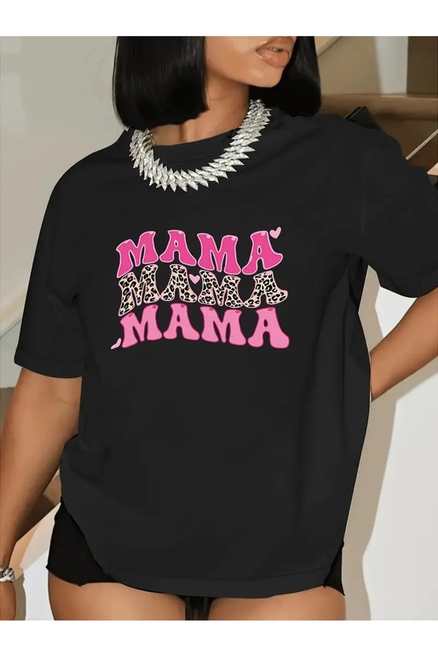 Women's Mother/Mama/Mother Printed Casual Oversize Boyfirend T-shirt