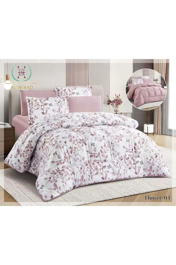 مفرش سرير صيفي مشجر -نفرين - 6 قطع -مقاس 230*250- مايكروفيبر -وجهين