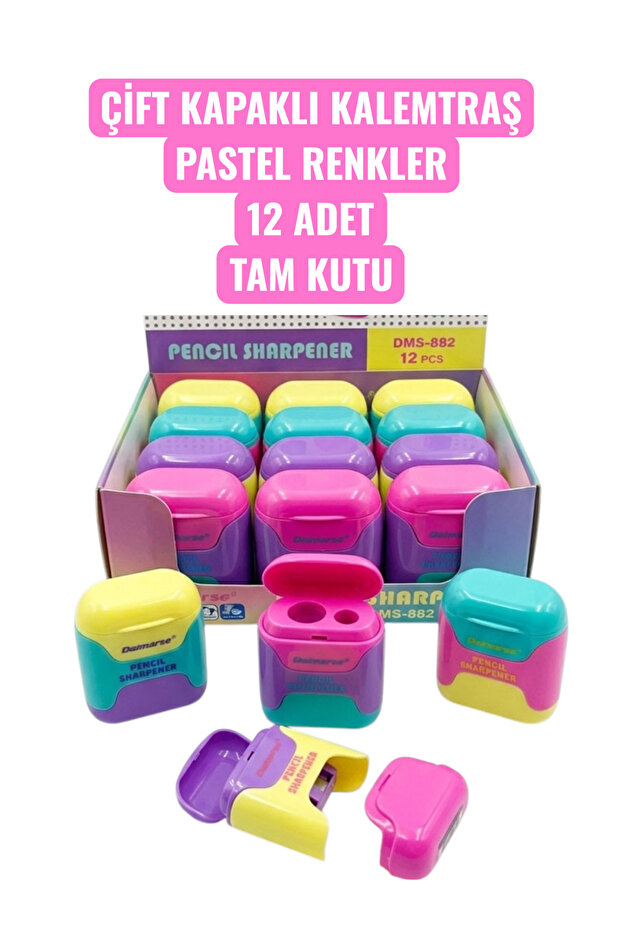 Double-Caped Pencil Sharpener Pastel Colors 12 Pieces Full Box Pencil Sharpener 882