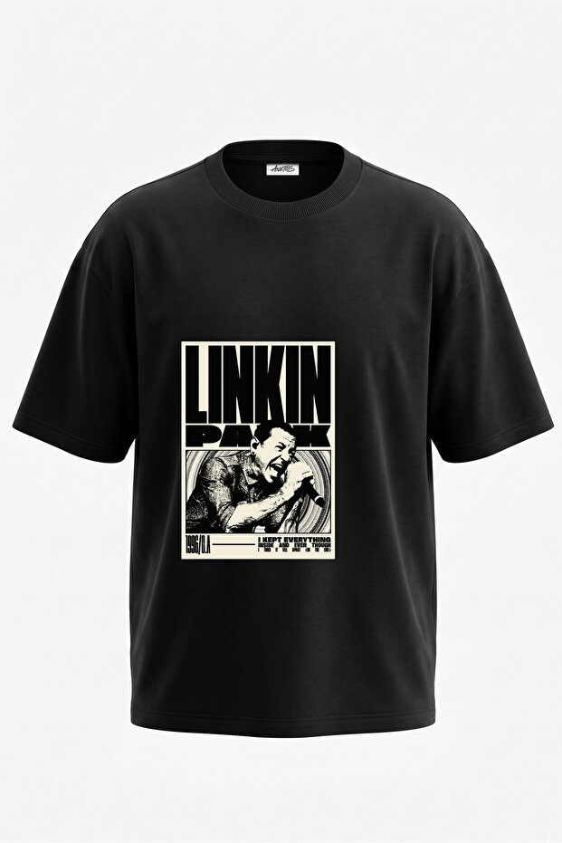 Linkin Park Design Back Printed Cotton Black Oversize T-Shirt
