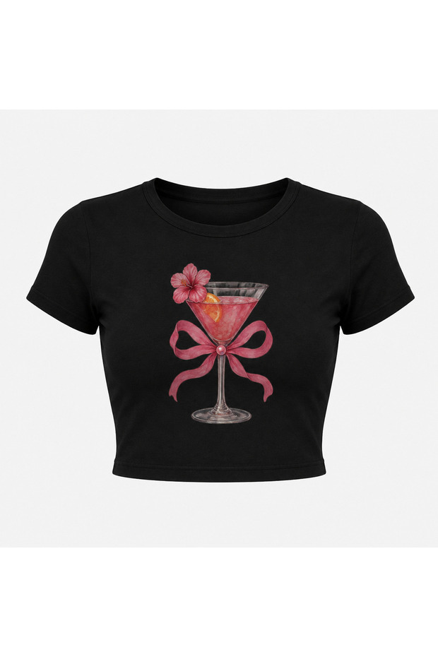 Short-Sleeved Crew Neck Cocktail Printed Crop Top