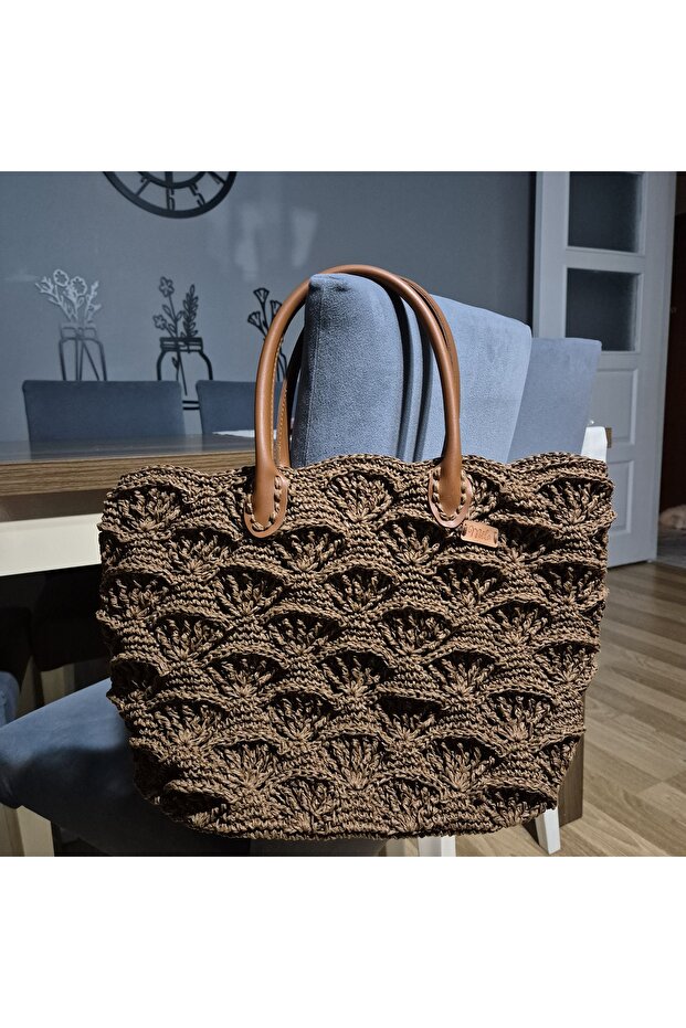 Paper Rope Fan Model Hand-Knitted Shoulder Bag