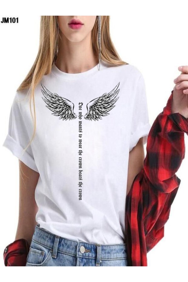 White Oversize Printed Women's T-Shirt
