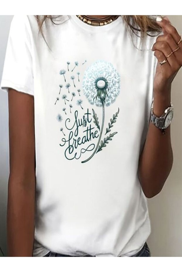 Just Breathe Printed White T-Shirt