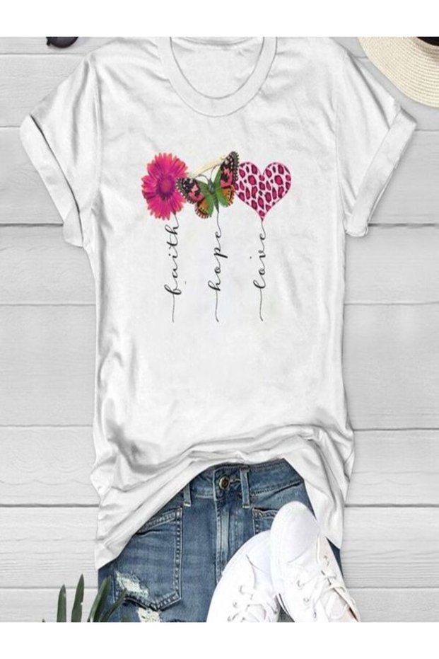 Faith Hope Love Printed White T-Shirt