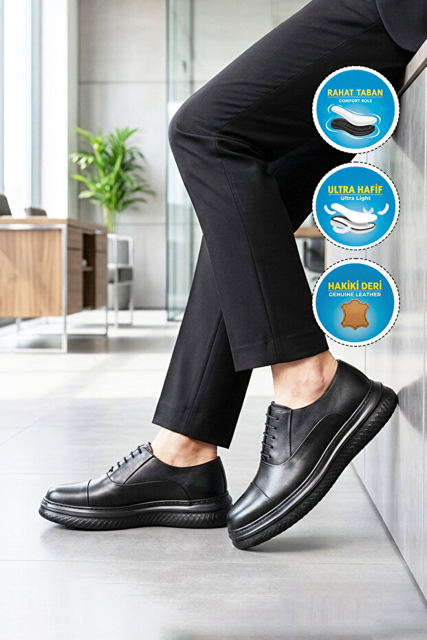 Black Genuine Leather Men's Casual Shoes 4013 m