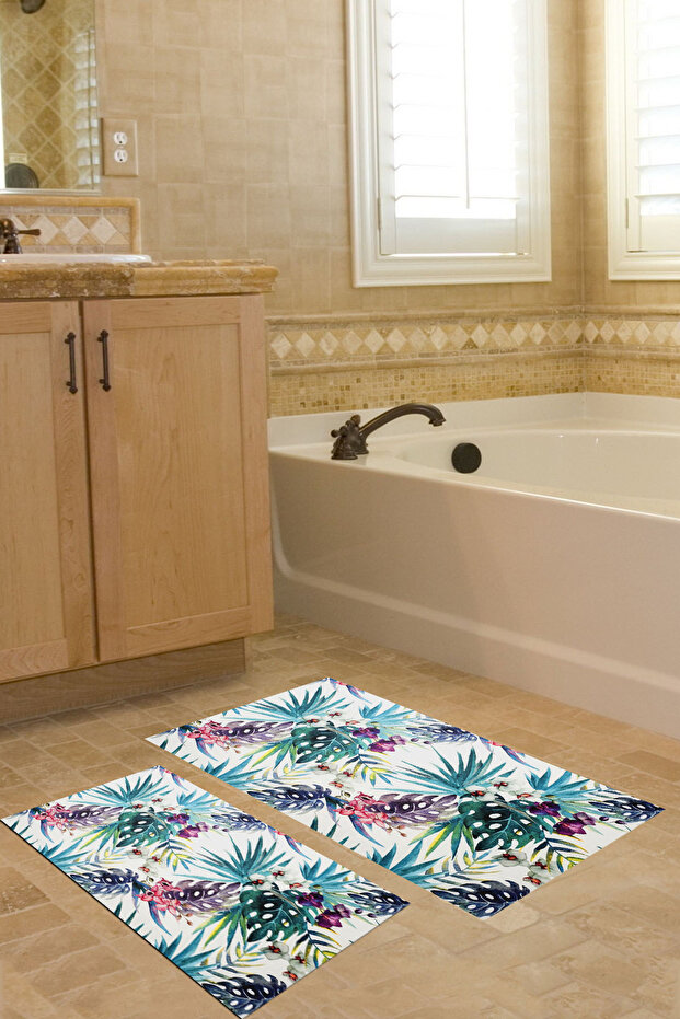 Non-Slip, Washable, Digitally Printed 2-Piece Toilet Seat Set | Rectangle | Leather Sole | Floral | S5048