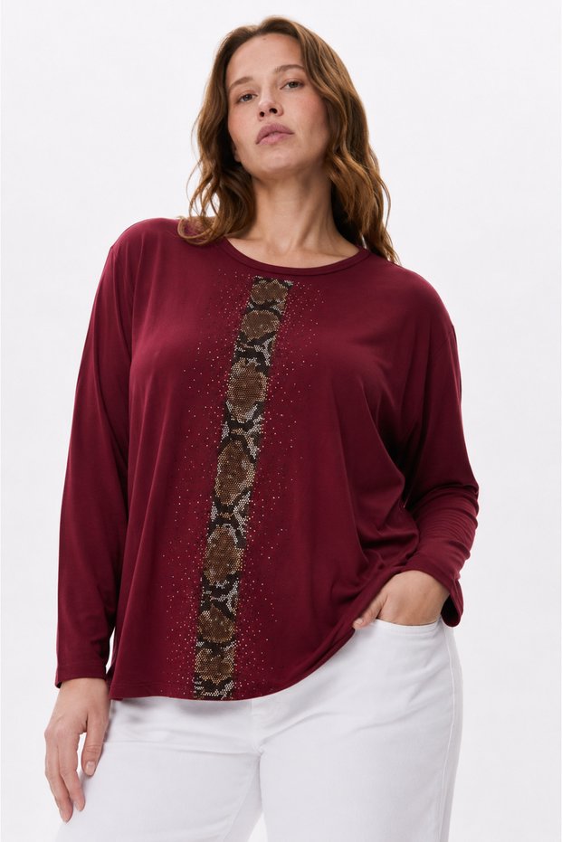 Bamboo Fabric Long Sleeve Blouse with Stone Detail
