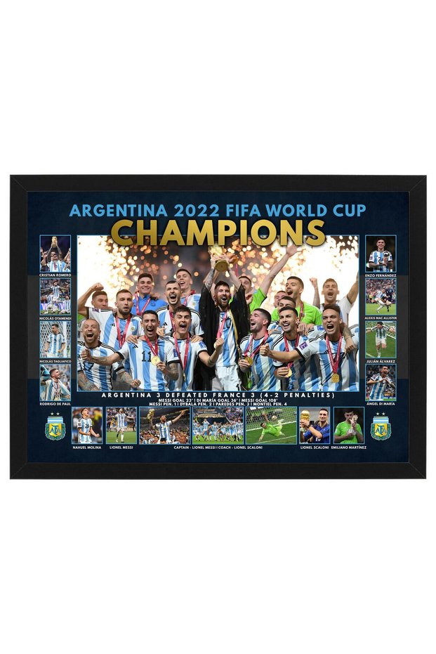 Argentina 2022 FIFA World Cup Champions A3 Framed Sportsprint - Soccer Memorabilia Wall Art Photo Frame, Perfect Gift for Football Fans