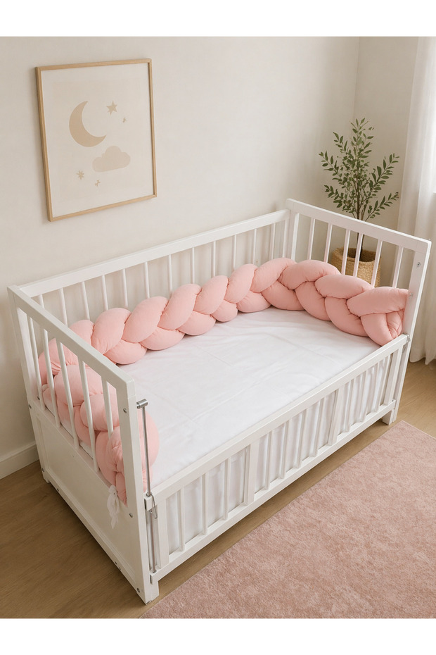 250 cm Knitted Crib Protector 3-Sided Knitted Protection - Baby Crib Protector