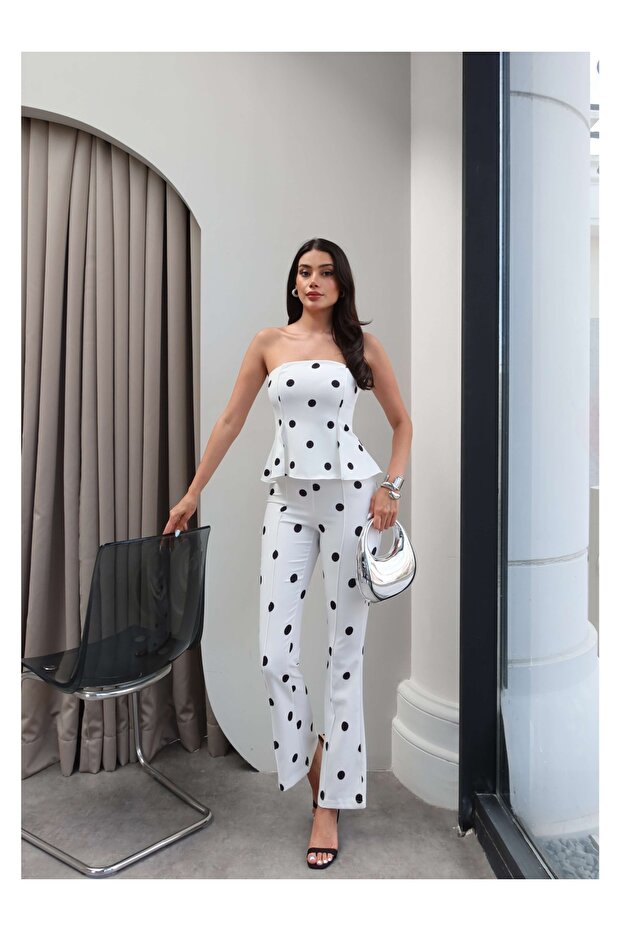Polka Dot Pattern Strapless Jumpsuit - 1