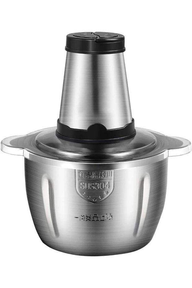 4L Stainless Steel Electric Meat Chopper, 550W Food Processor with Interchangeable Blades, Safety Lock, Manual Control, Silver
