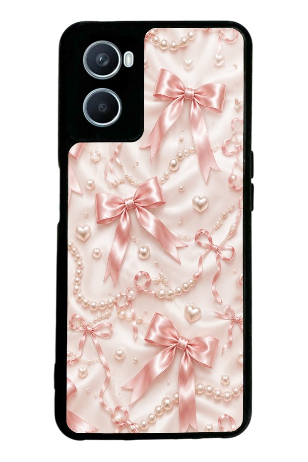 Oppo A96 Glossy Phone Case with Blush Pearl Bow Design