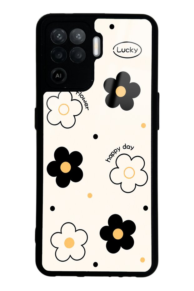 Oppo Reno 5 Lite White Glossy Phone Case with Lucky Happy Day Design