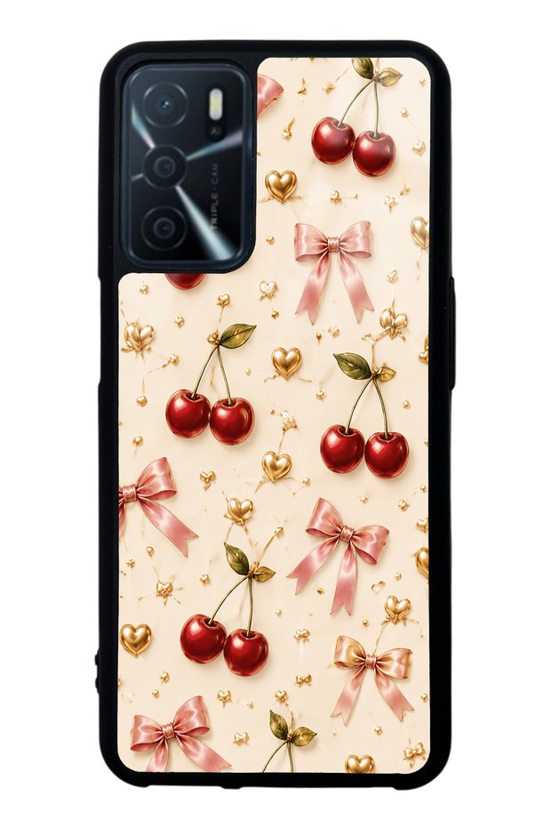 Oppo A16 Cherry Ribbon Luxury Design Glossy Phone Case