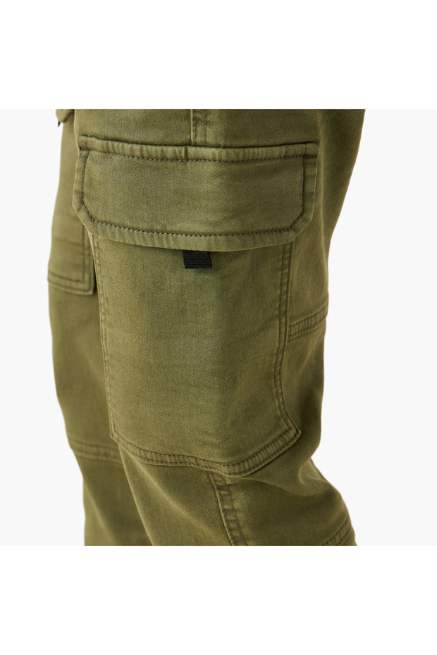 Solid Cargo Joggers with Drawstring Closure - 5