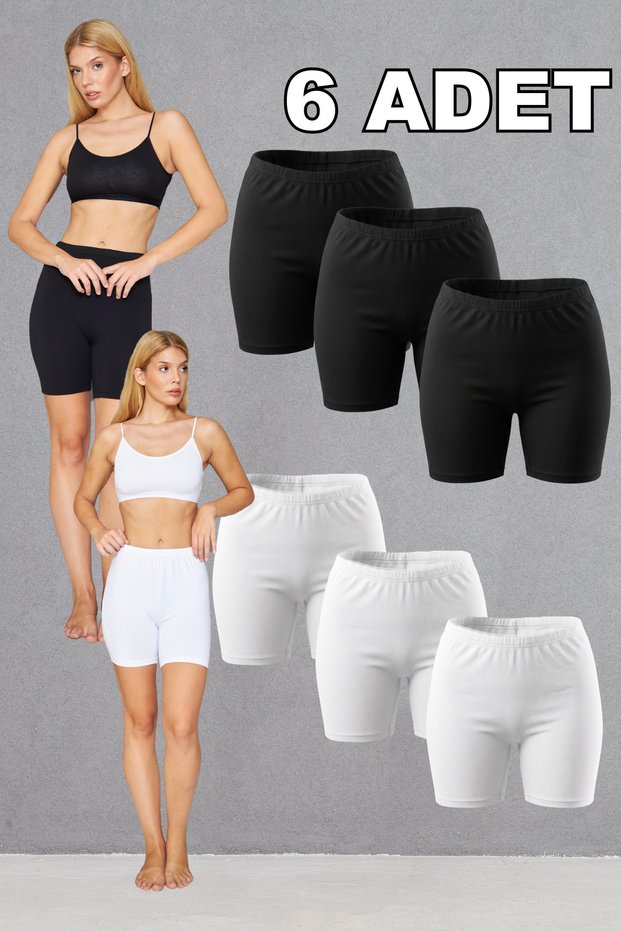 6 Pieces Mixed (Black,White) Combed Cotton 95% Cotton 5% Lycra Comfortable Above-Knee Shorts Leggings, Women's Short Leggings, Combed Cotton Leggings, Leggings, Soft Shorts Leggings, Summer Leggings, Cotton Leggings, Plus Size Leggings