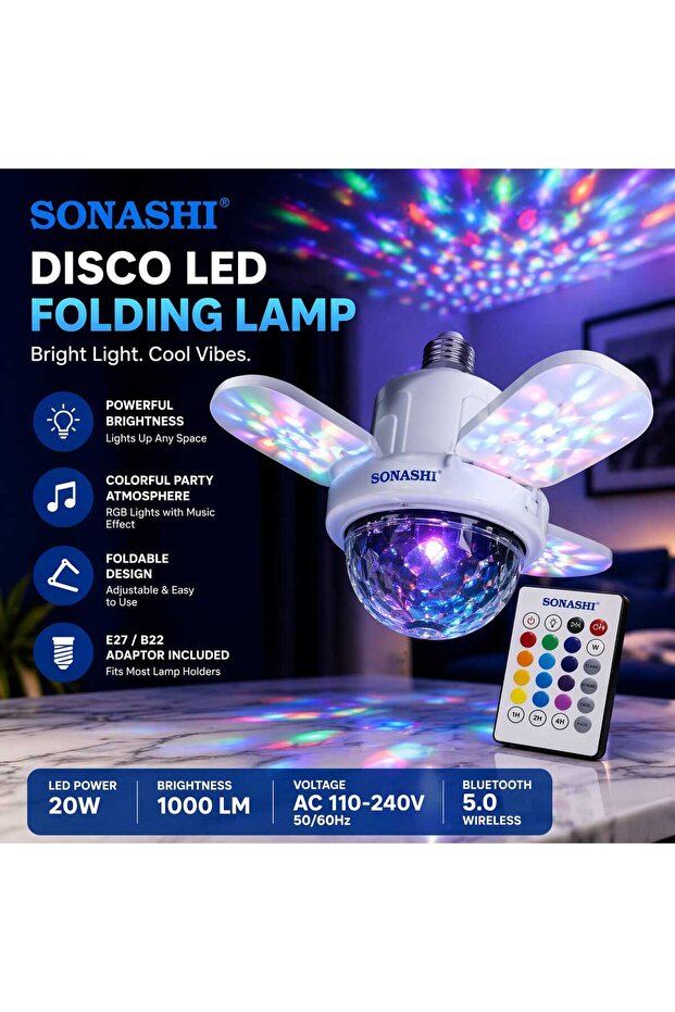 LED Folding Lamp With Bluetooth Speaker Disco Light