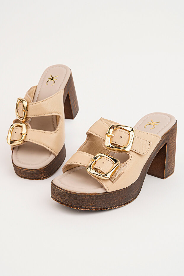 Kcl-St40 Genuine Leather Buckle Slippers
