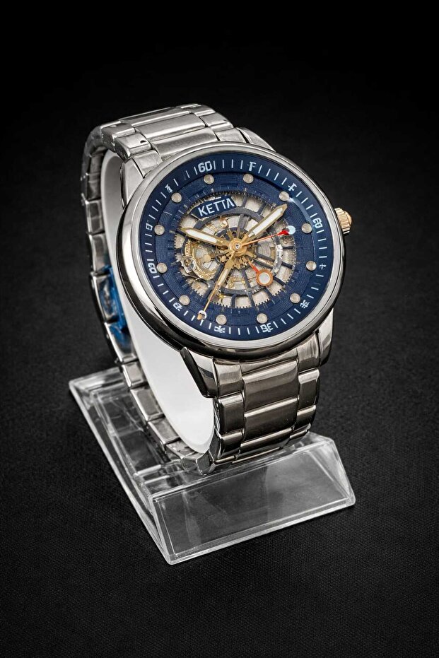 Silver Men Watch Skeleton Dial Stylish Stainless Steel