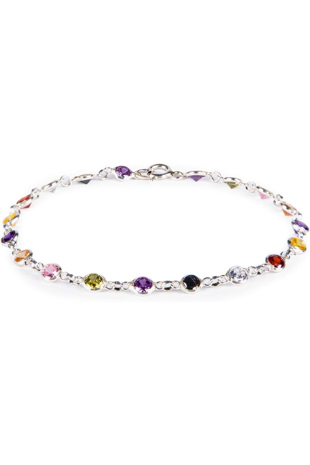 Rainbow Women's Bracelet, 925 Sterling Silver, Chain Bracelet, with Crystal, Handmade Adjustable Jewelry