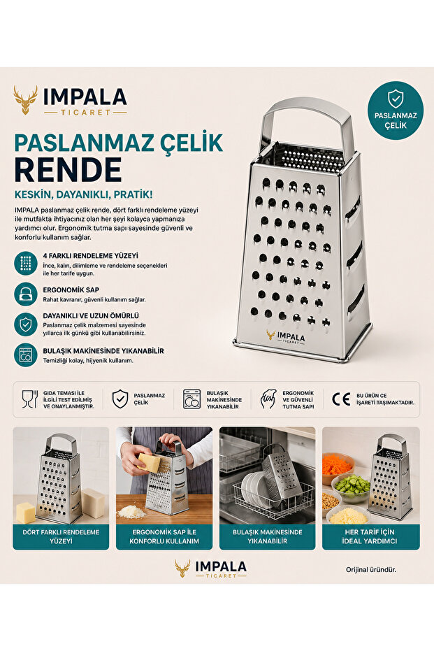 Grater Stainless Steel 12X10 cm Original Product İmpala Ticaret