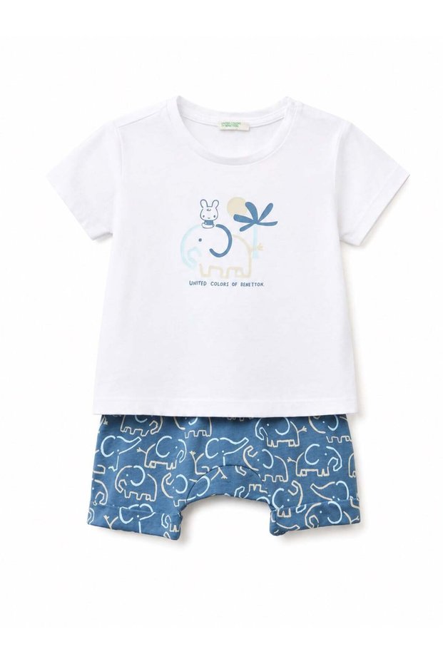 Benetton baby boy elephant print shorts set 3-18 months white