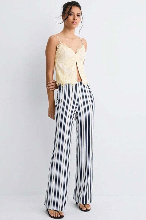 Comfortable Fit High Waist Wide-Leg Viscose Mix Women's Trousers