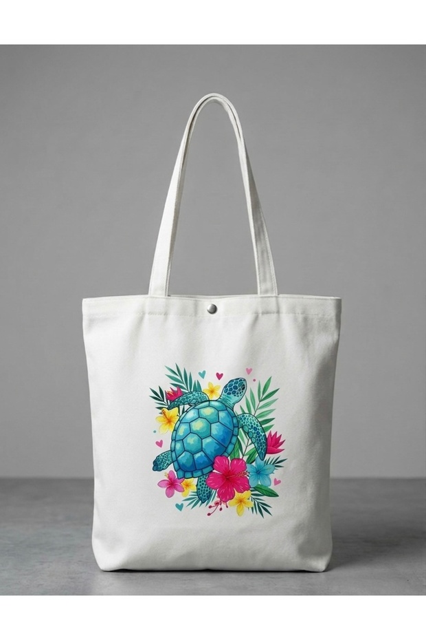 Summer Themed Printed Canvas Tote Shoulder Bag - Beach and Daily Use Bag
